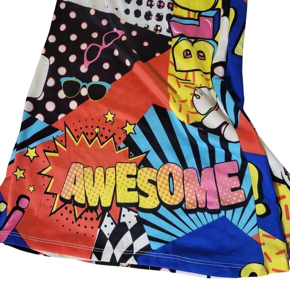 Graphic novelty print comic book plants fit and flare bootleg boot cut trendy - Picture 6 of 12